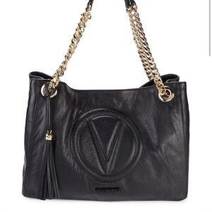 Valentino Verra Black Leather Bag with Silver Hardware.